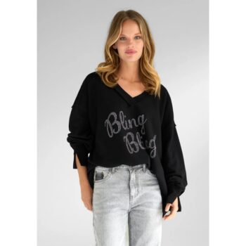 Miss Goodlife MG12991 Sweater V-neck Strass schwarz
