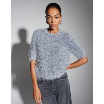 Someday TOONI Regular Kurzarmpullover mit Glanz Effekt shiny silver