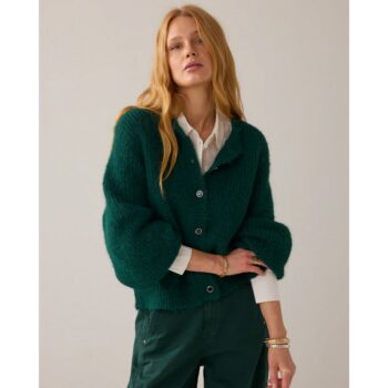 Summum 7S7958 Strickjacke mit großem Puffärmel grün