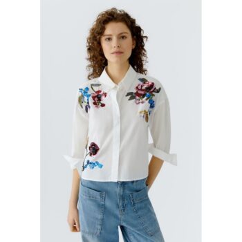 Oui 96723 Bluse weiß mit Pailletten