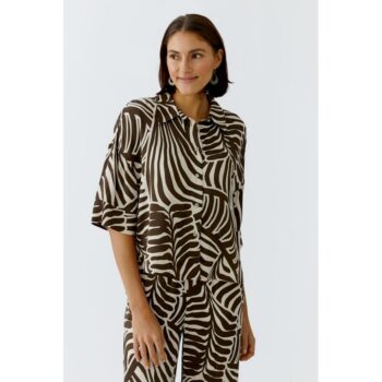 Oui 97532 Bluse dark brown offwhite