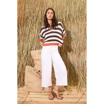 Oui 96491 Pullover white brown