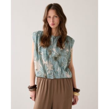 Summum 2S3494 Faltenbluse mit Print blau