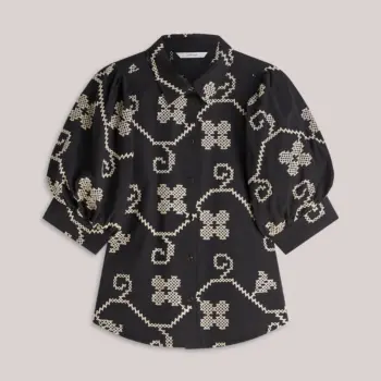 Summum 2S3500 Bestickte Bluse Kontrast schwarz