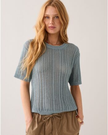 Summum 7S8004-70076-262 Strickpullover mit kurzen Ärmeln blau