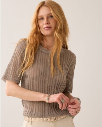 Summum 7S8004-70076-262 Strickpullover mit kurzen Ärmeln dark clay