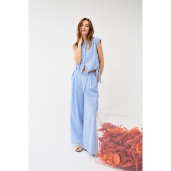 Oui Hose Bundfaltenhose 98658 lt blue white