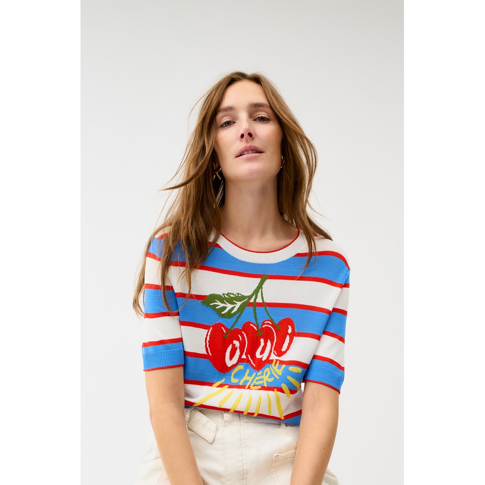 Oui Pullover 97850 lt blue red