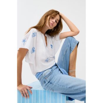 Oui Bluse Blusentop 98653 white blue