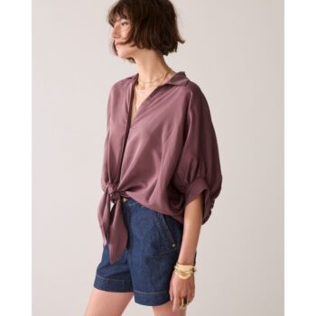 Summum 2s3493-12370 Glänzende Bluse mit Schleife deep fig
