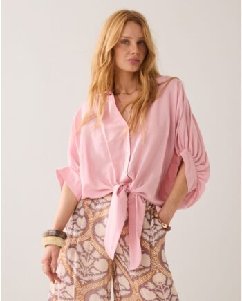 Summum 2s3493-12370 Glänzende Bluse mit Schleife rosa