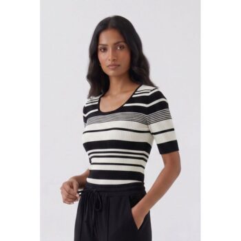 Oui Pullover 97908 black offwhite