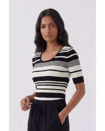 Oui Pullover 97908 black offwhite