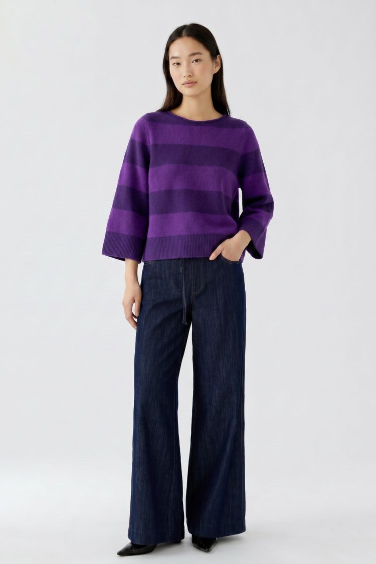 Oui 98974 Pullover violett gestreift