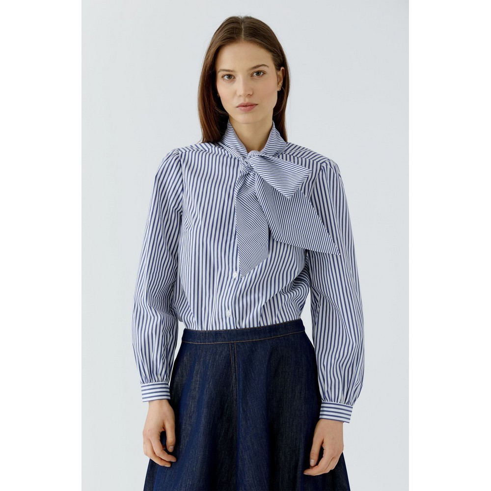 Oui 100415 Schluppenbluse white blue