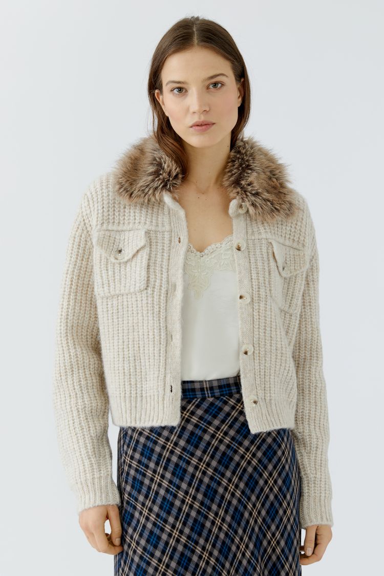 Oui Strickjacke 98024 light beige mel