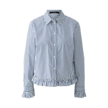 Oui 99104 Bluse mit Rüschen white blue