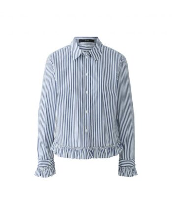 Oui 99104 Bluse mit Rüschen white blue
