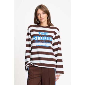Pom Amsterdam LONGSLEEVE - Joy Striped Brown White SP9714