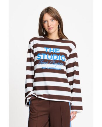 Pom Amsterdam LONGSLEEVE - Joy Striped Brown White SP9714
