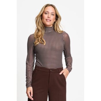 Pom Amsterdam TURTLENECK - Romi Mesh Check Brown SP9783