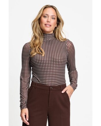 Pom Amsterdam TURTLENECK - Romi Mesh Check Brown SP9783