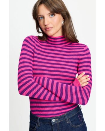Pom Amsterdam PULLOVER - Riley Striped Pink Purple SP9786