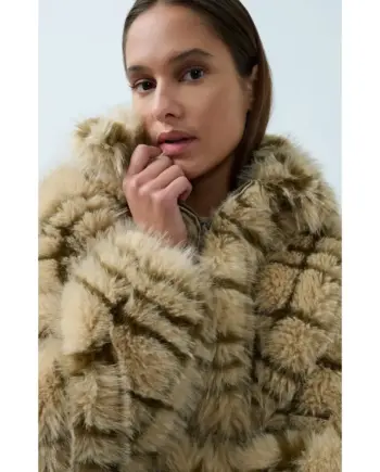 YAYA Karierte Jacke Fake Fur 02-001088-609 Pure Cashmere Grey Dessin