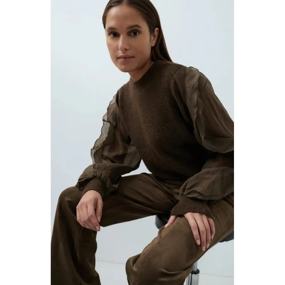 YAYA Pullover mit Rüschenärmeln 01-000638-609 Slate Black Brown
