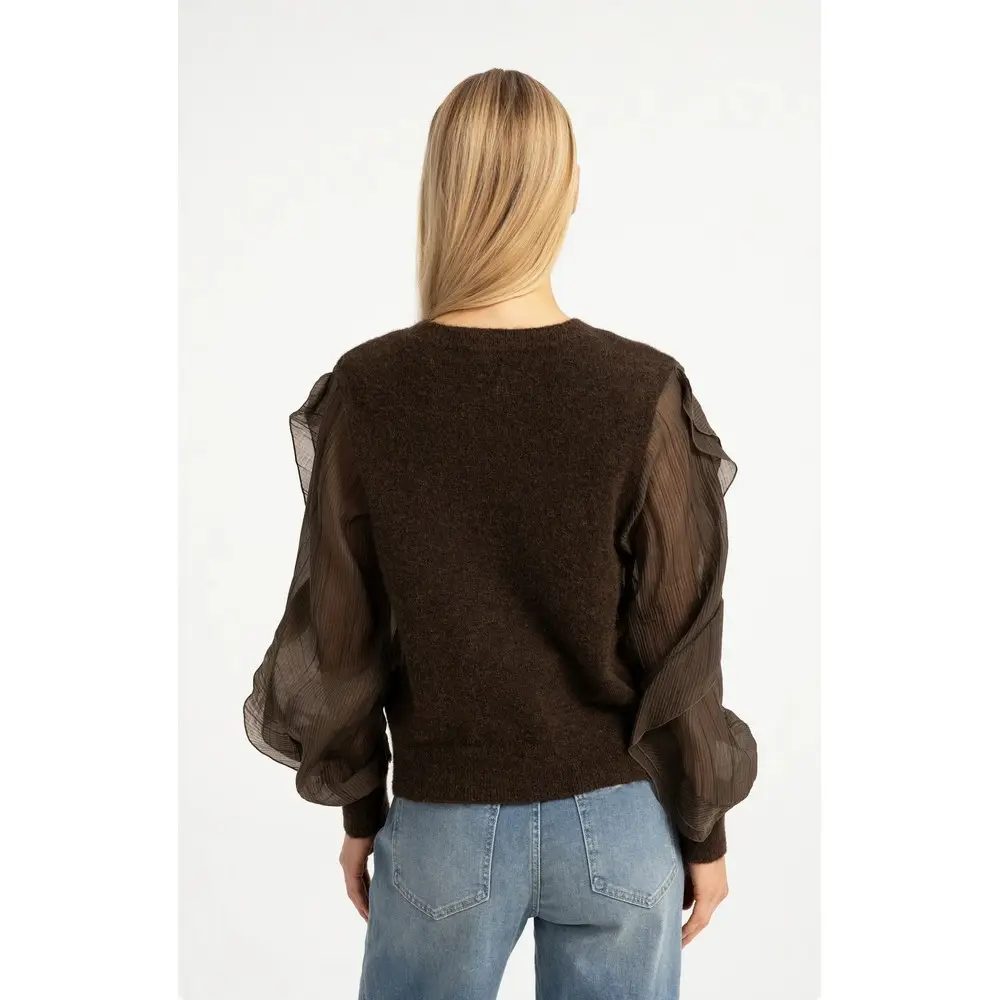 YAYA Pullover mit Rüschenärmeln 01-000638-609 Slate Black Brown – Bild 2