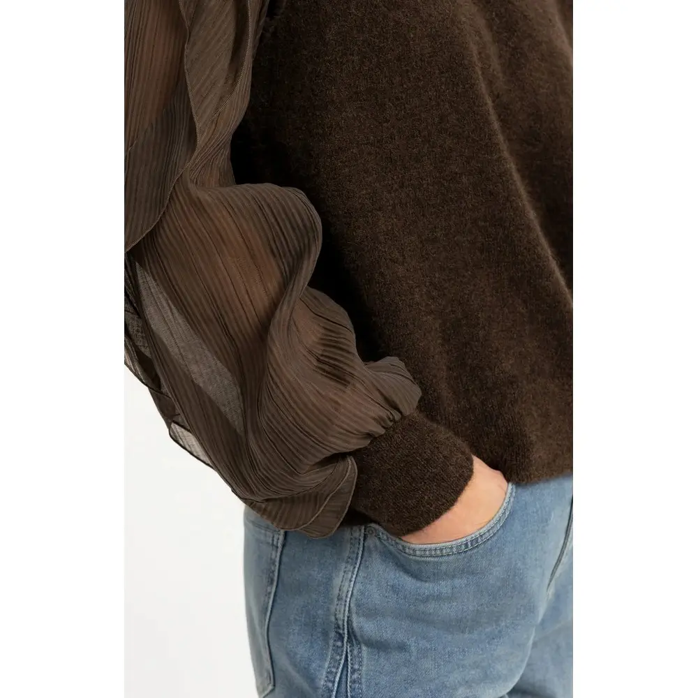YAYA Pullover mit Rüschenärmeln 01-000638-609 Slate Black Brown – Bild 3
