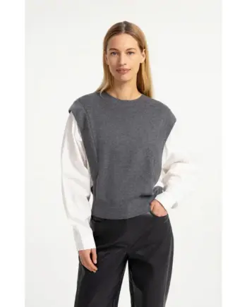YAYA 01-000614-609 Strickpullover mit gewebten Ärmeln grey melange