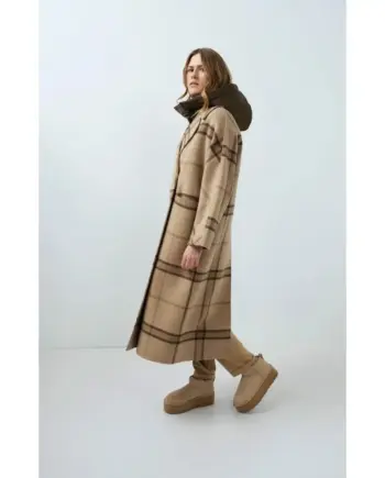 YAYA Langer karierter Oversize-Mantel aus Wollmischung 02-011027-609 Cornstalk Brown Dessin