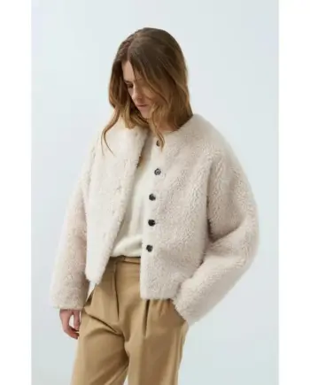 YAYA Kurze Oversize-Jacke aus Fellimitat 02-001092-609 Bleached Sand Beige