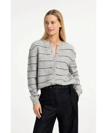 YAYA Strick-Cardigan mit Streifen und Kordelzug 01-010168-609 Medium Grey Melange
