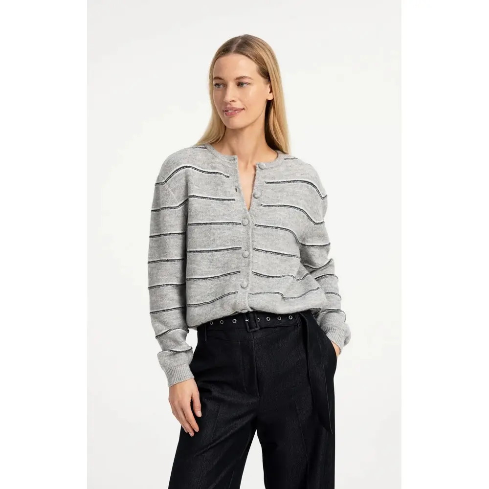 YAYA Strick-Cardigan mit Streifen und Kordelzug 01-010168-609 Medium Grey Melange
