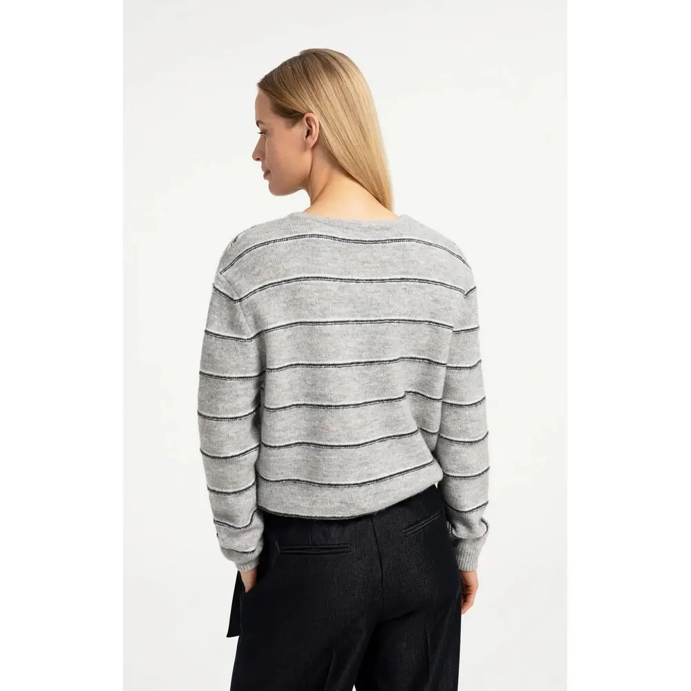 YAYA Strick-Cardigan mit Streifen und Kordelzug 01-010168-609 Medium Grey Melange – Bild 2