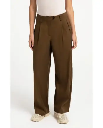 YAYA 01-301279-608 Gewebte Hose mit weitem Bein und Zierfalte teak brown